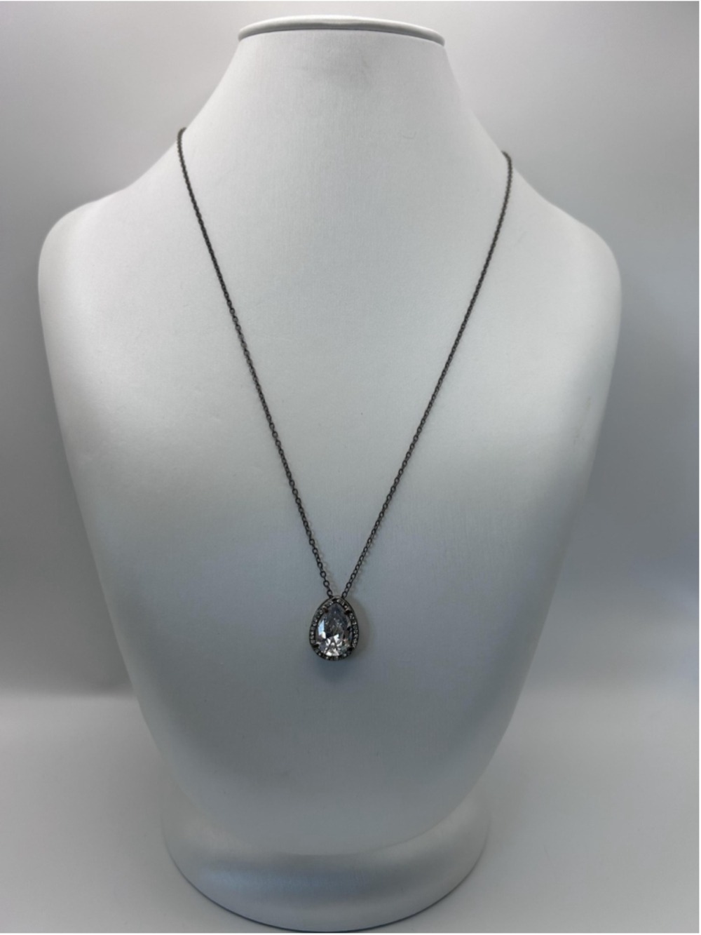 Necklace Cezanne Silver Tone Teardrop Glass Pendant Rhinestone Statement 21 In